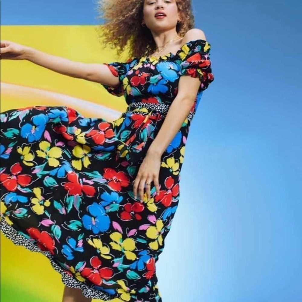 Rixo x Target Black Floral Tie Waist Maxi Dress NWT 2